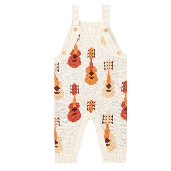 6-9m Monica and Andy Guitar Knit Baby Overalls Acoustic Ukelele Bass Instruments - Picture 1 of 5
